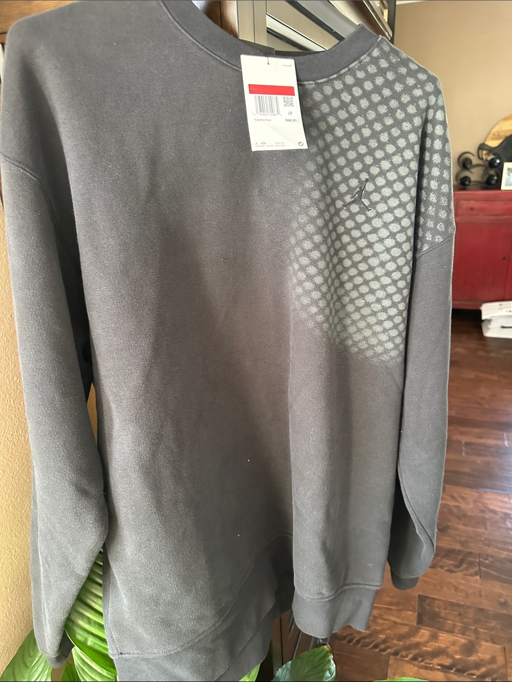 Jordan Men’s Charcoal Grey Crewneck with Patterned Shoulder